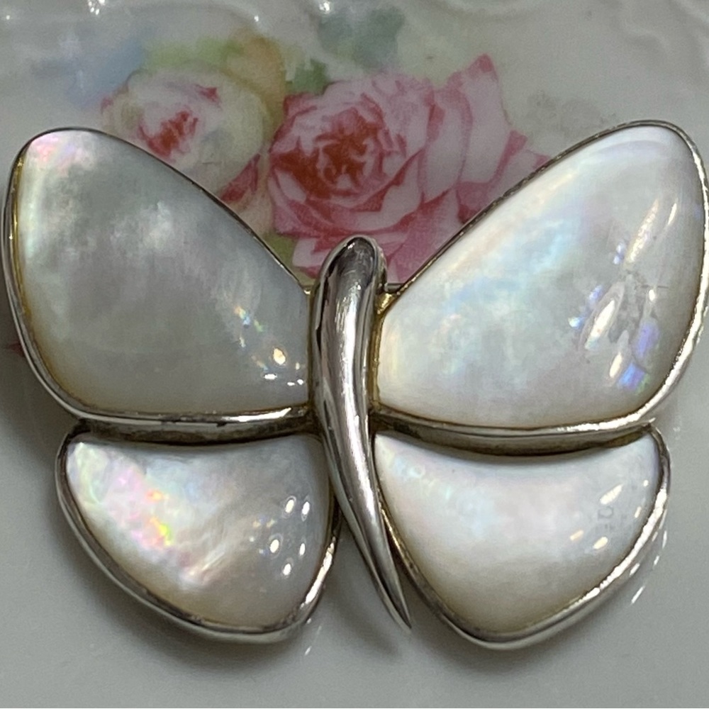 VTG Sterling/MOP Butterfly Signed E.Pearl